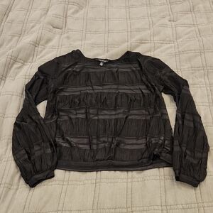 Chic Black Textured Semi-sheer Blouse Size M!